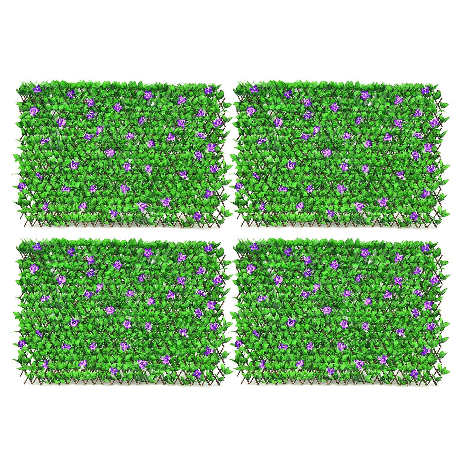 4 Pieces Expandable Faux Ivy Privacy Screen Fence Panel Pack with Flower
