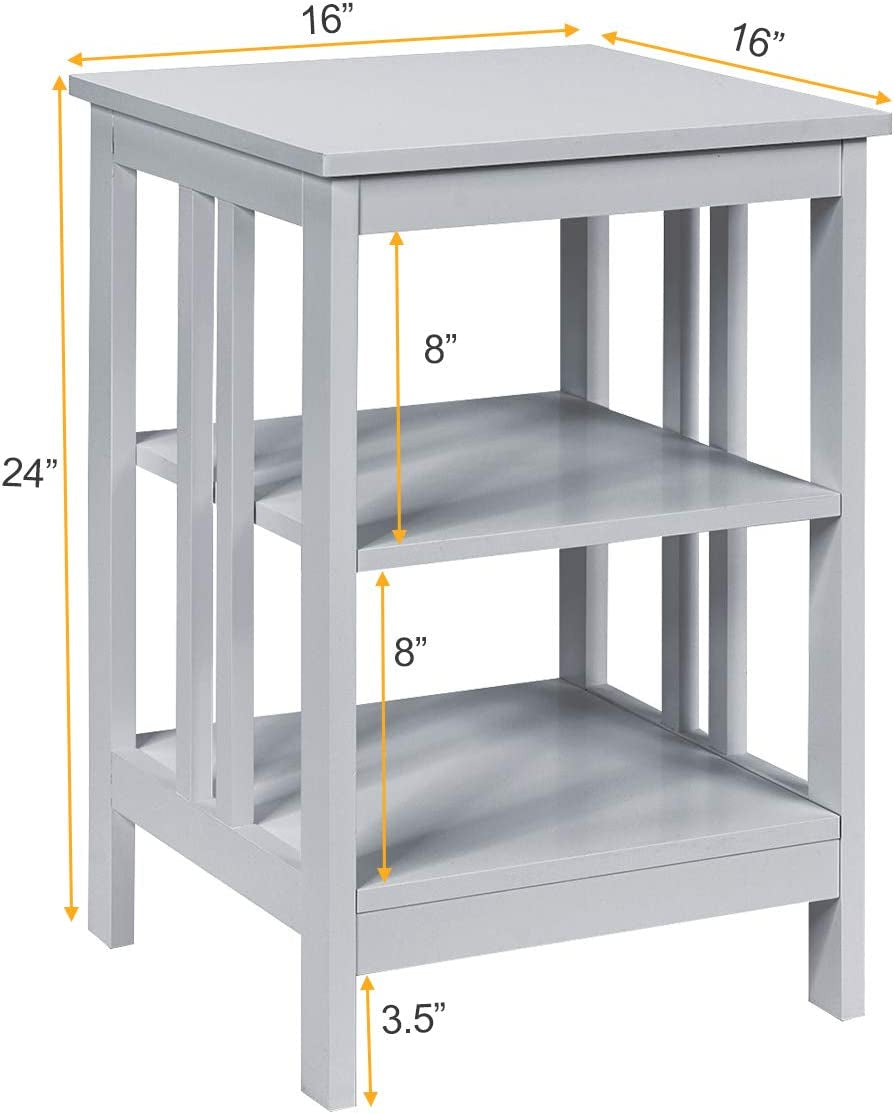 3-Tier Nightstand Sofa Side Table with Baffles and Round Corners