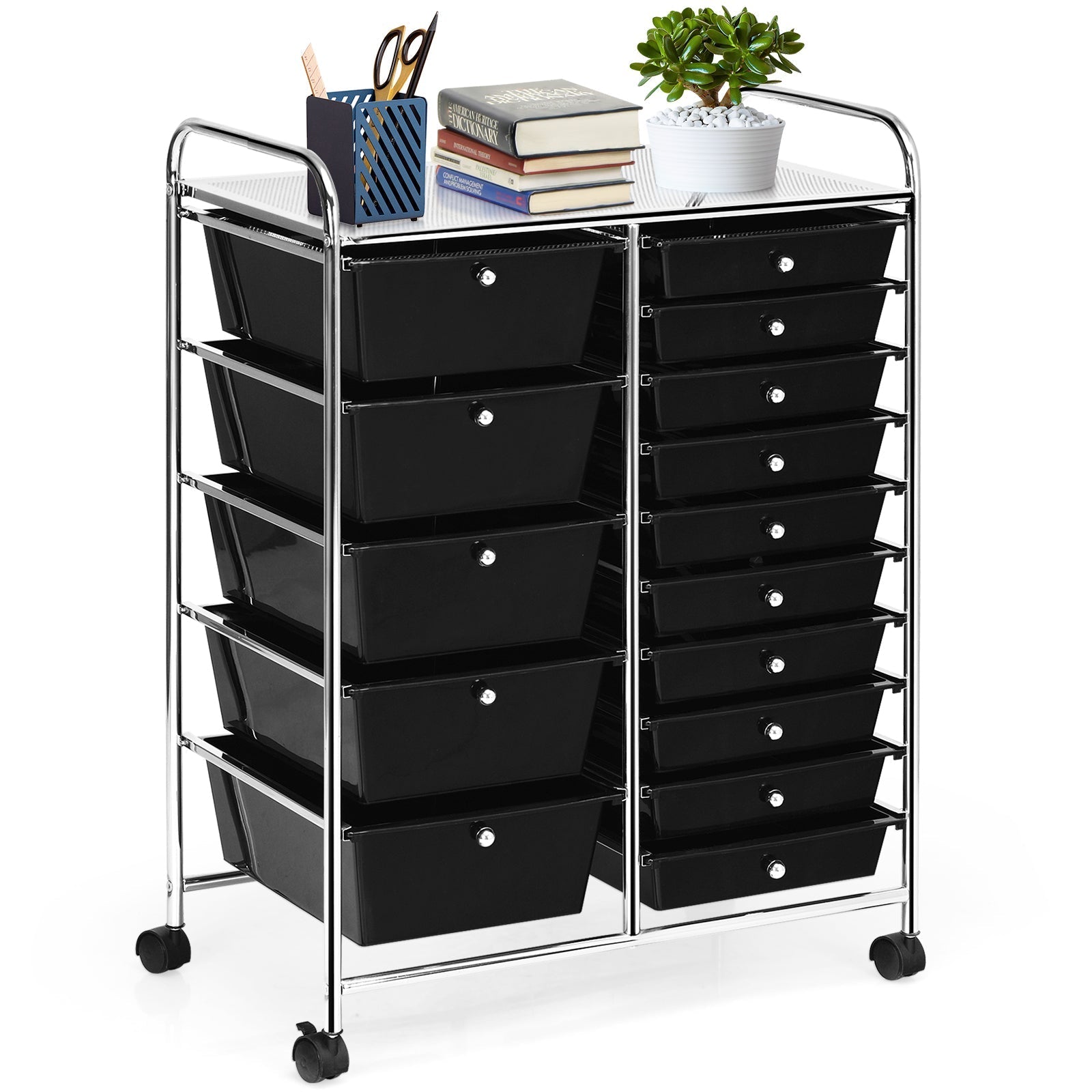 15-Drawer Utility Rolling Cart with Drawers Multi-Use Storage-Icecream Multicolor