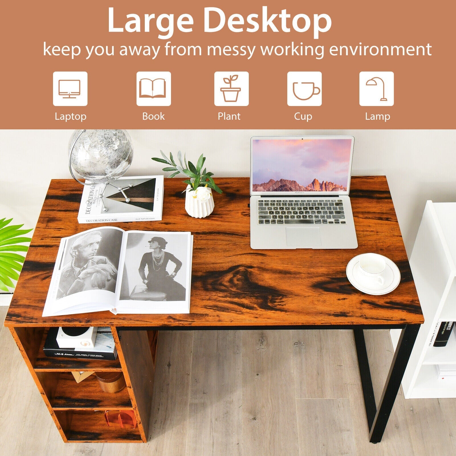 45 Inch Computer Desk with 5 Storage Compartments and Metal Frame