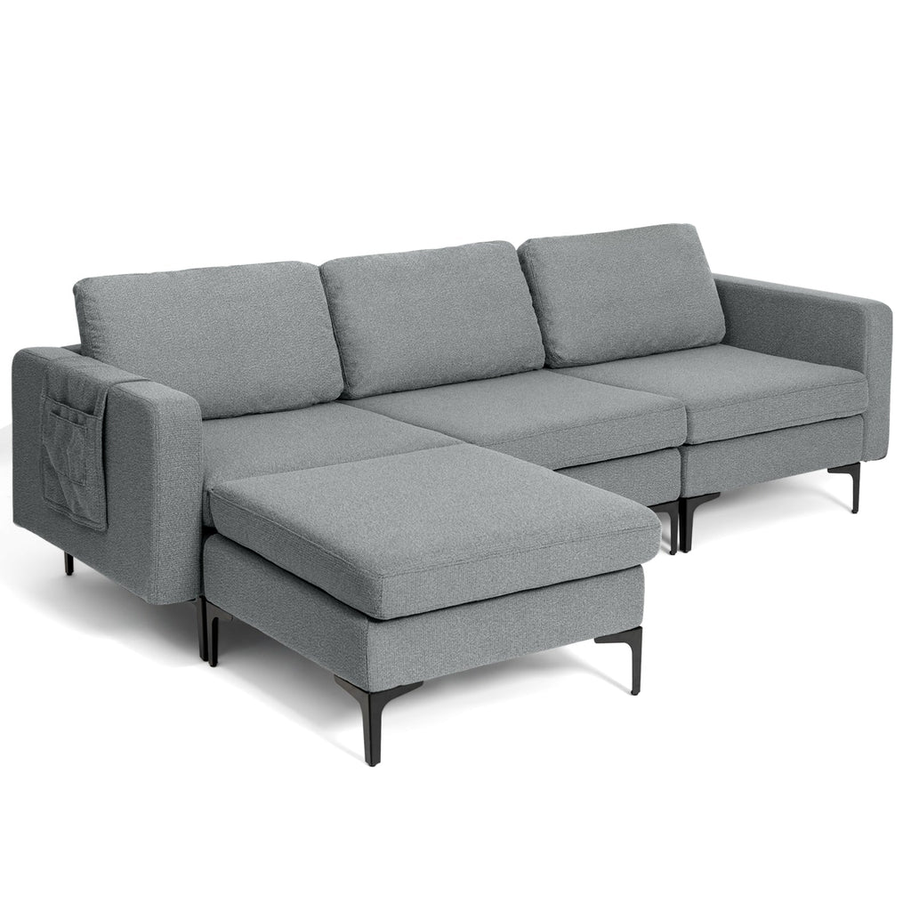 Modular 3-Seat L-shaped Sectional Sofa with Reversible Chaise and 2 USB Ports-Green