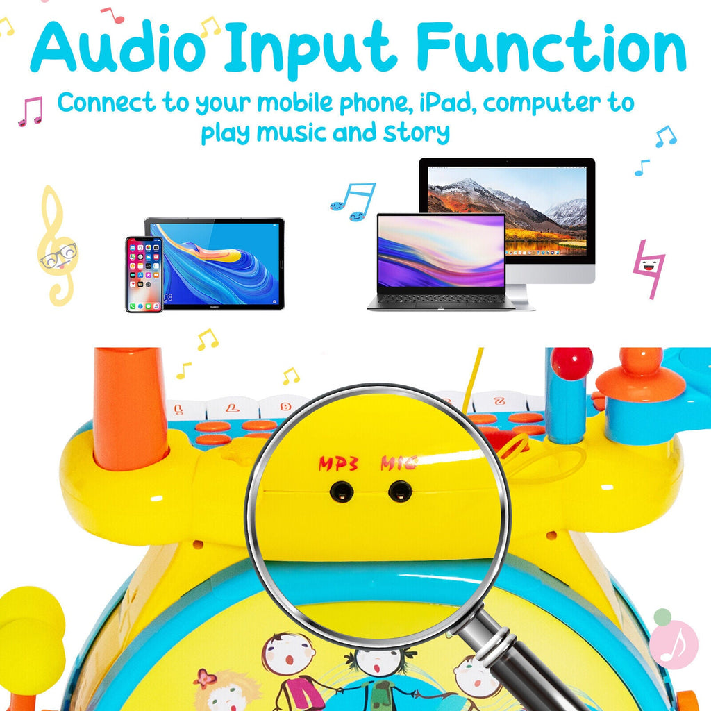 2-in-1 Kids Electronic Drum and Keyboard Set with Stool