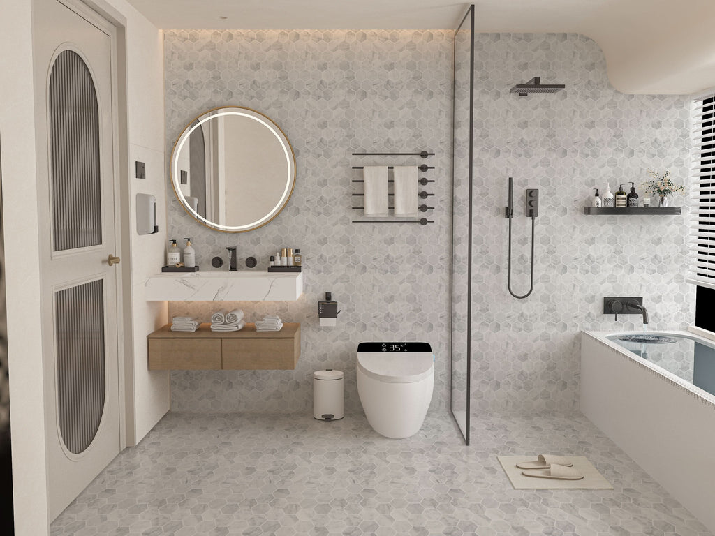 Calacatta White Hexagon Polished Marble Mosaic Tile – 12" x 12"