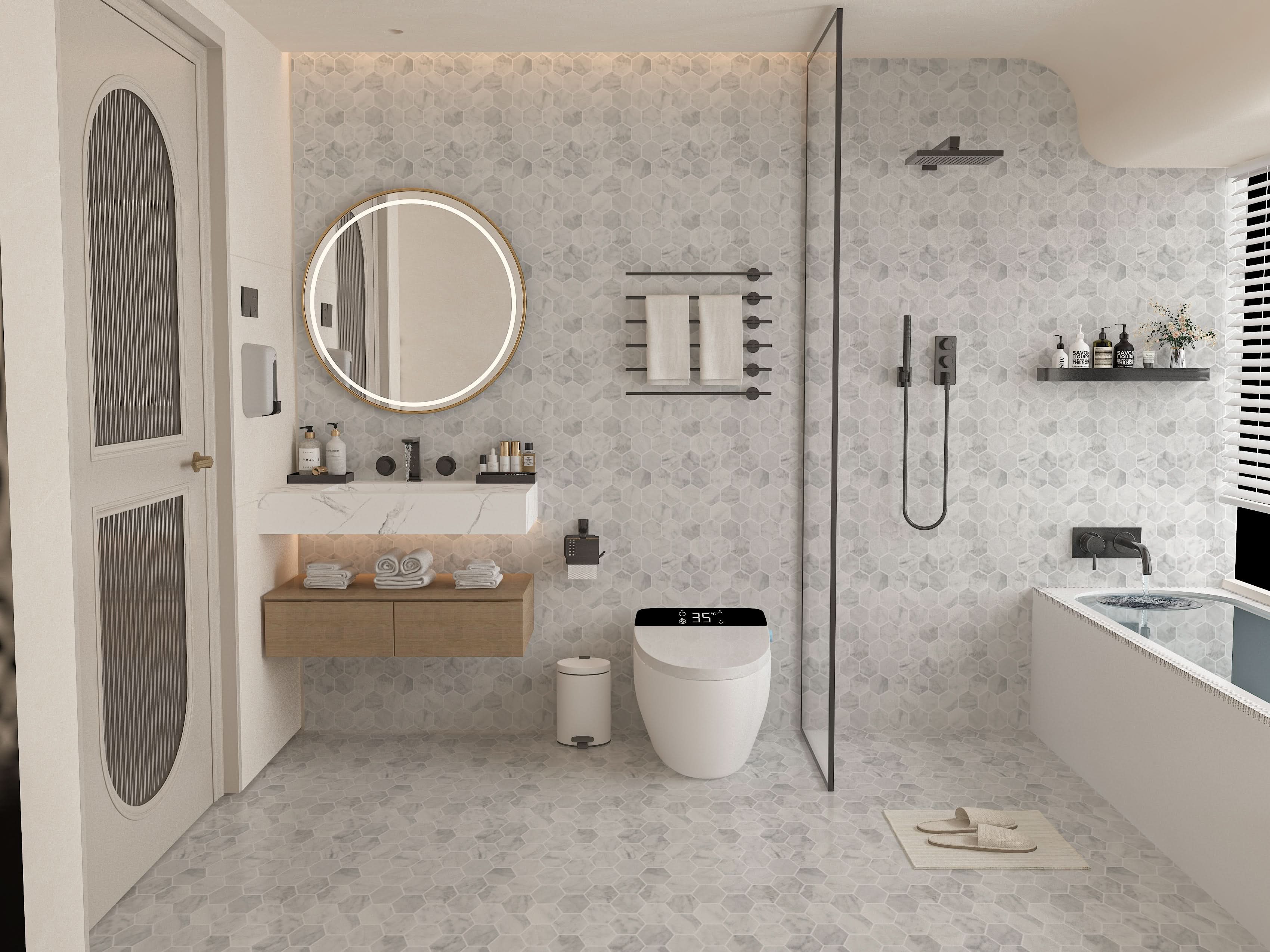 Calacatta White Hexagon Polished Marble Mosaic Tile – 12" x 12"
