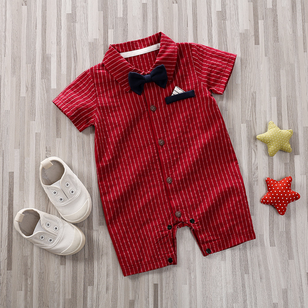 Baby Boy Striped Jumpsuit with Bow Tie