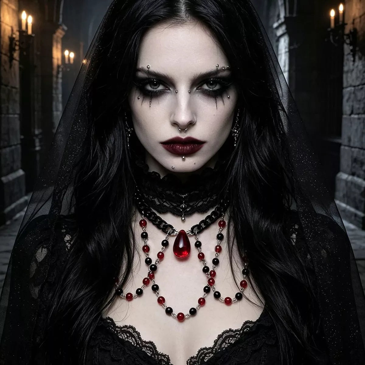 Gothic Vampire Beaded Teardrop Necklace