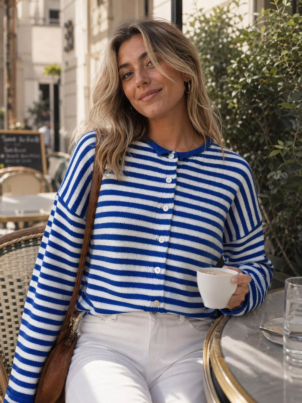 Striped Button-Down Knit Cardigan
