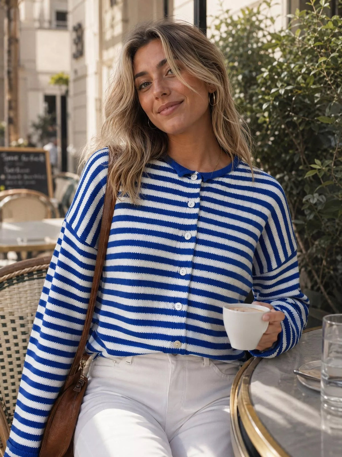 Striped Button-Down Knit Cardigan
