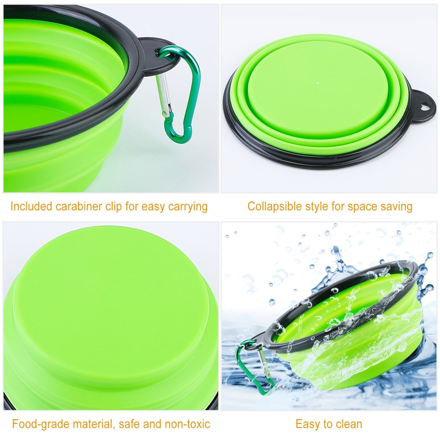 Collapsible Silicone Dog Bowls with Carabiner