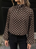 Polka Dot Mock Neck Long Sleeve Blouse