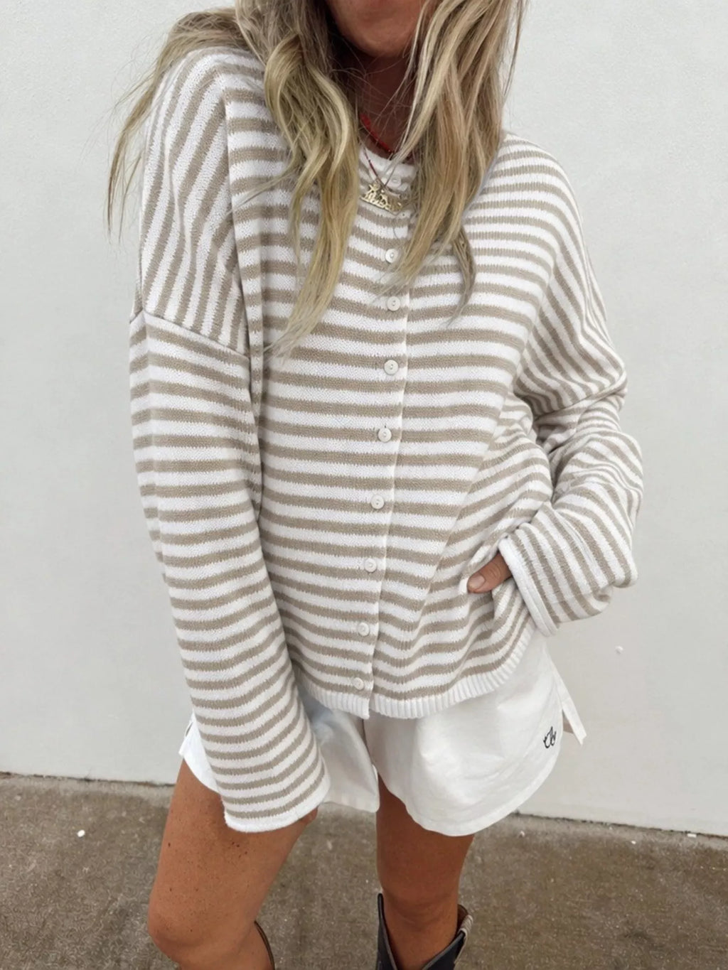 Striped Button-Down Knit Cardigan