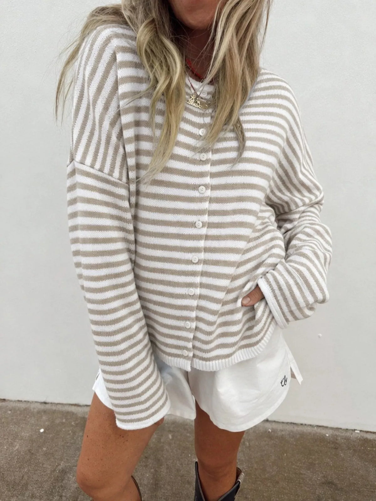 Striped Button-Down Knit Cardigan