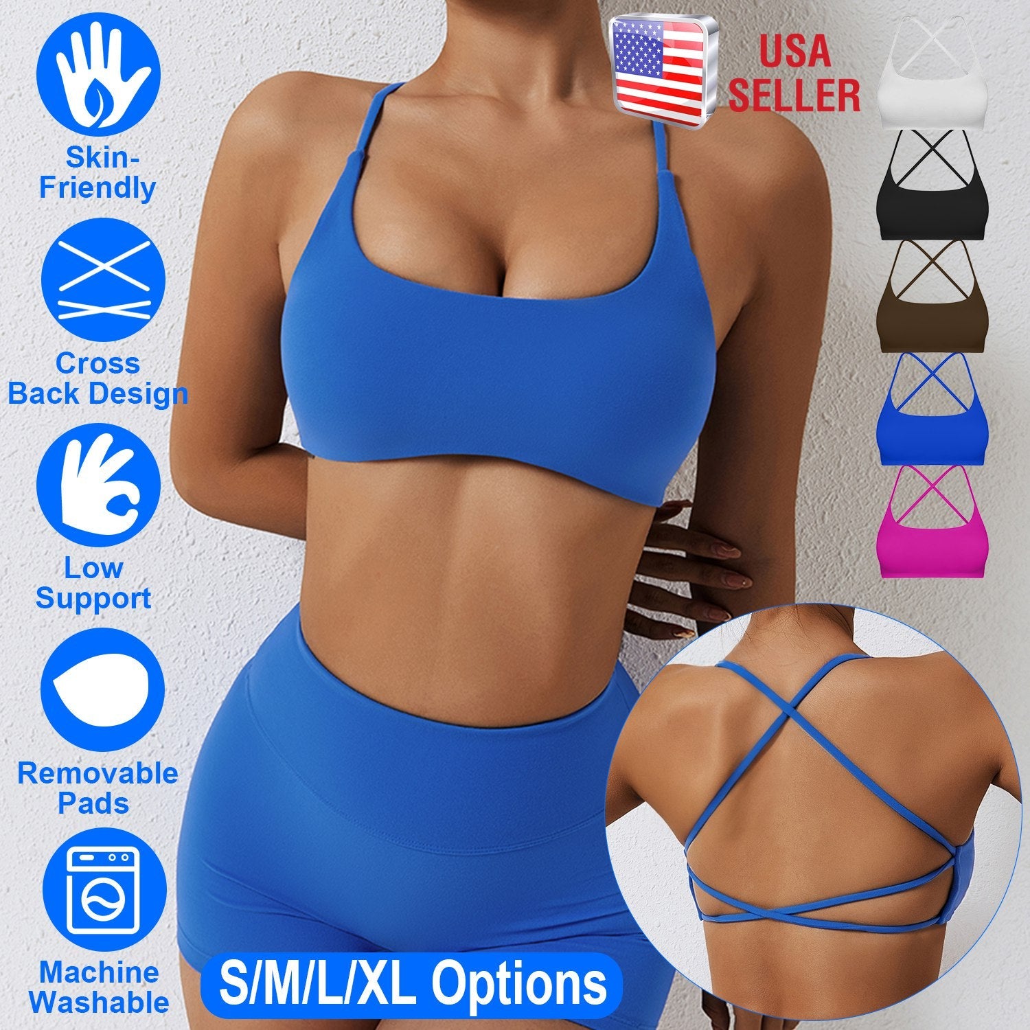 Cross Back Padded Sports Bra with Removable Pads
