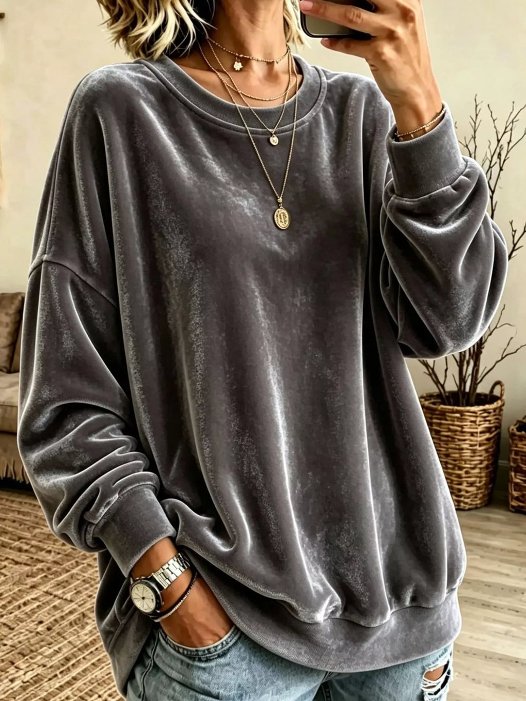 Full Size Crew Neck Drop Shoulder Sweatshirt Plus Size