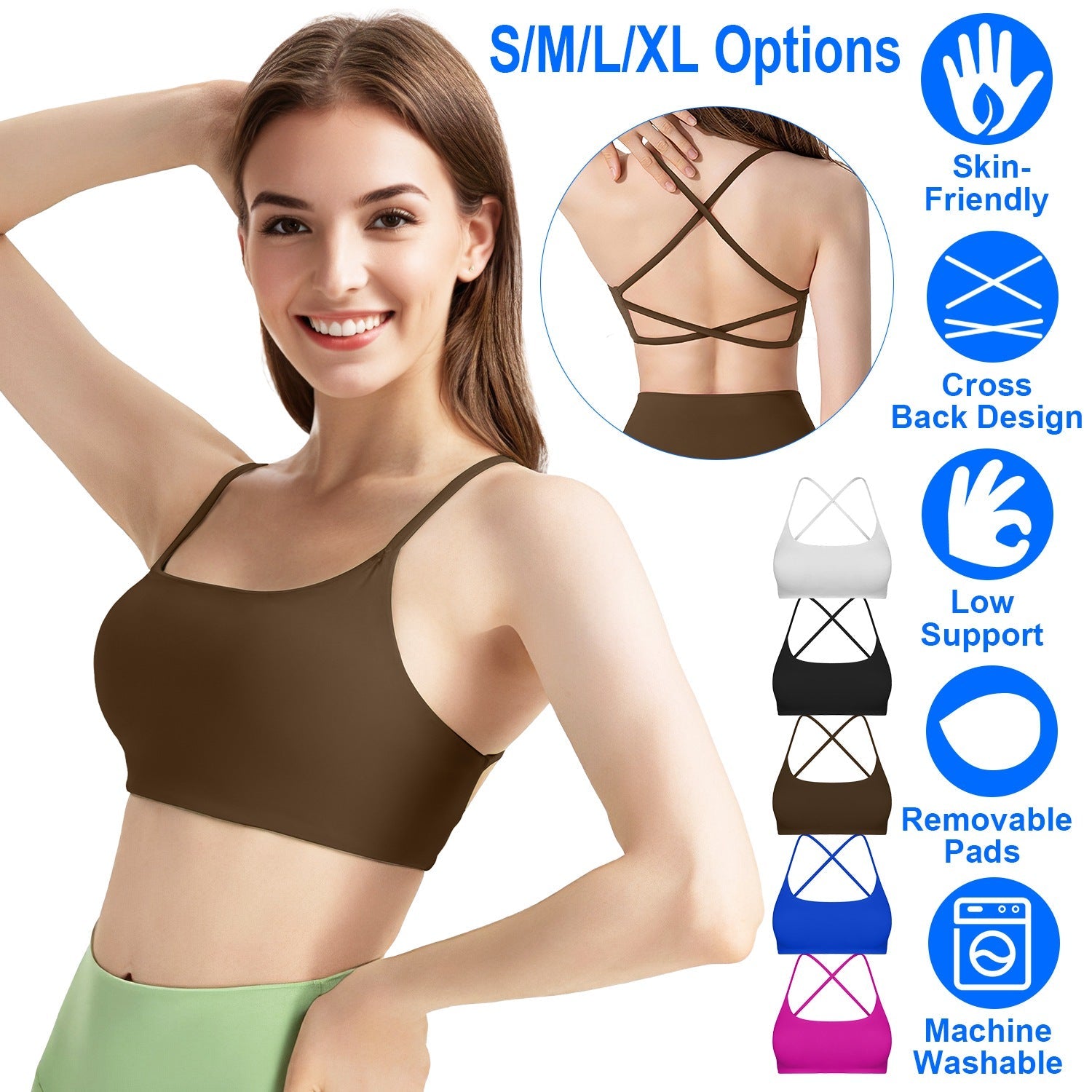 Cross Back Padded Sports Bra with Removable Pads