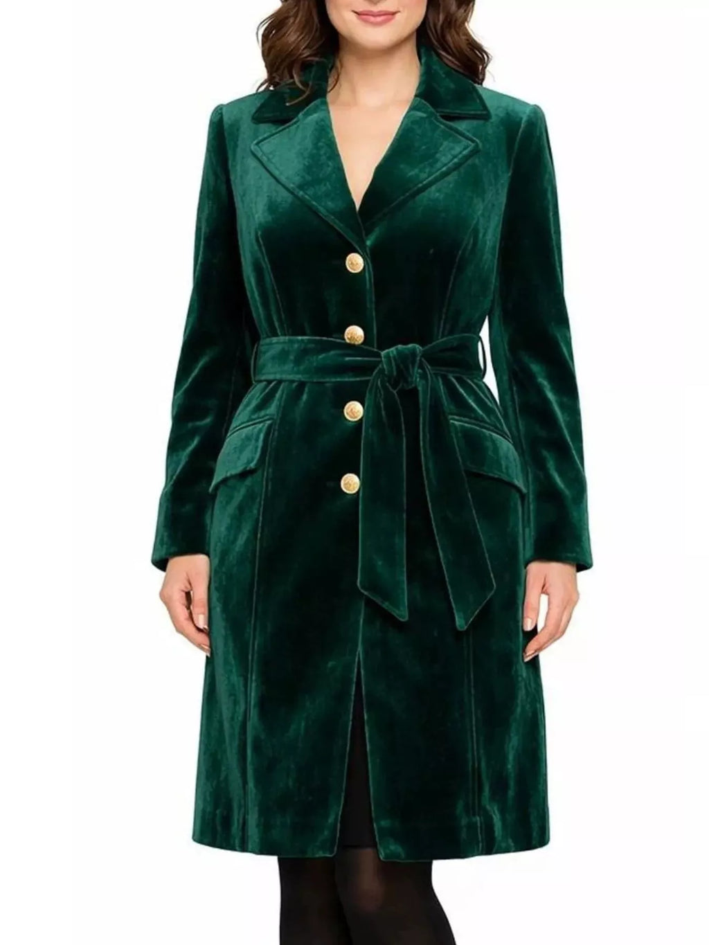 Single-Breasted Velvet Trench Coat with Gold Buttons
