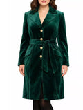Single-Breasted Velvet Trench Coat with Gold Buttons