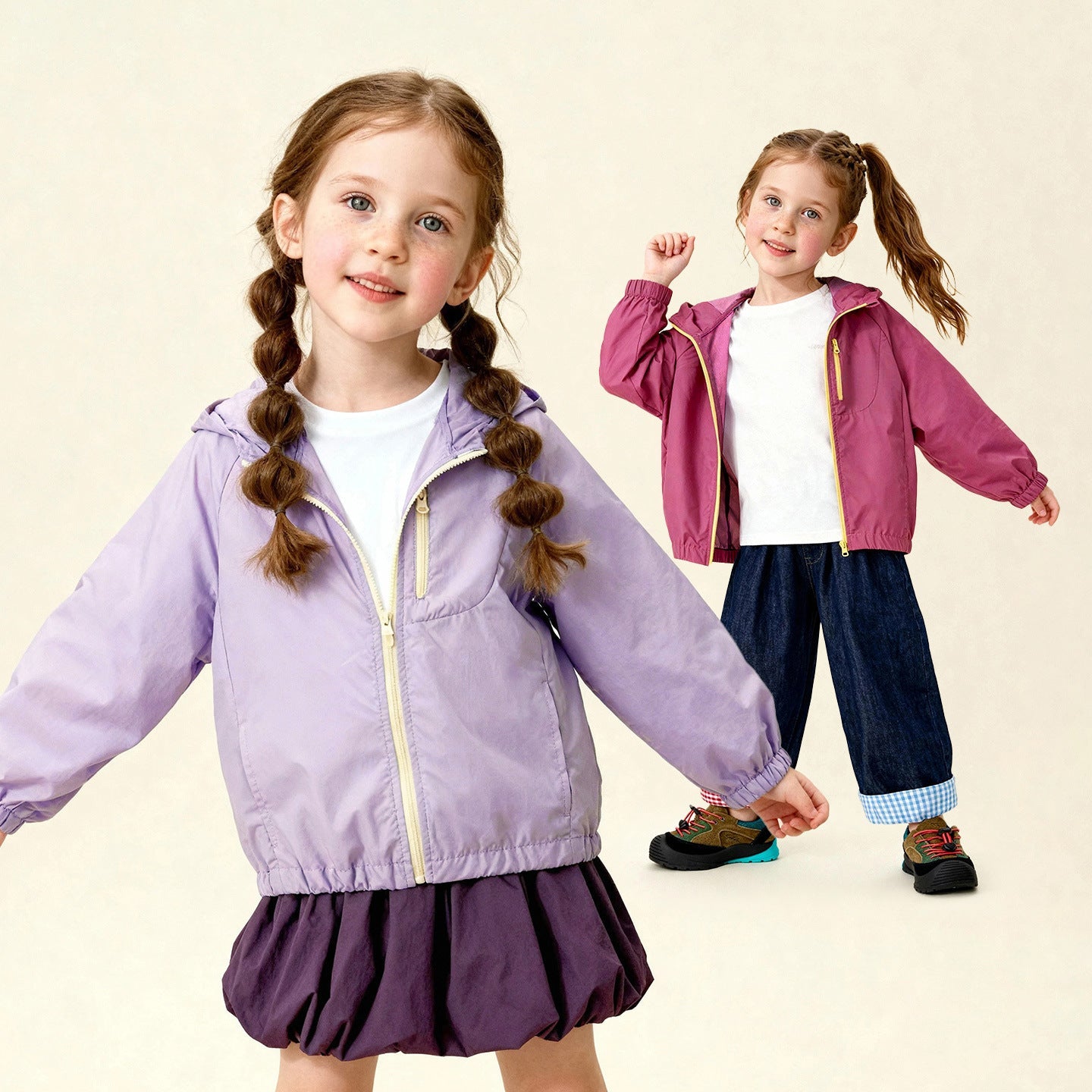Kids Sun-Protective Casual Hooded Jacket With Contrasting Zippers