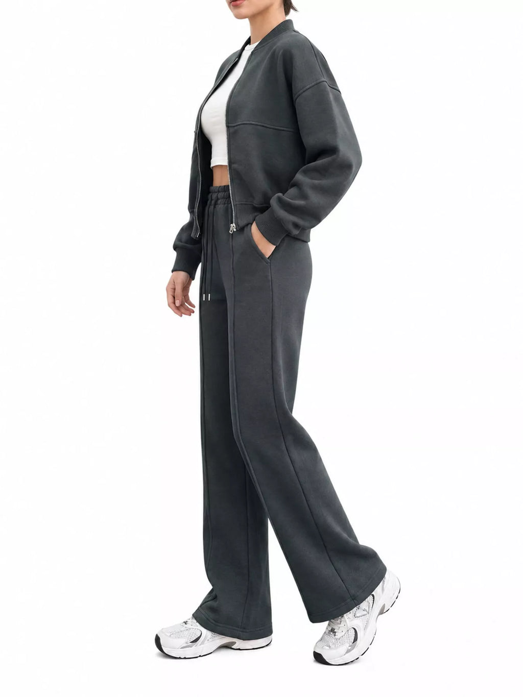 Casual Zip-Up Jacket and Wide-Leg Sweatpants Set