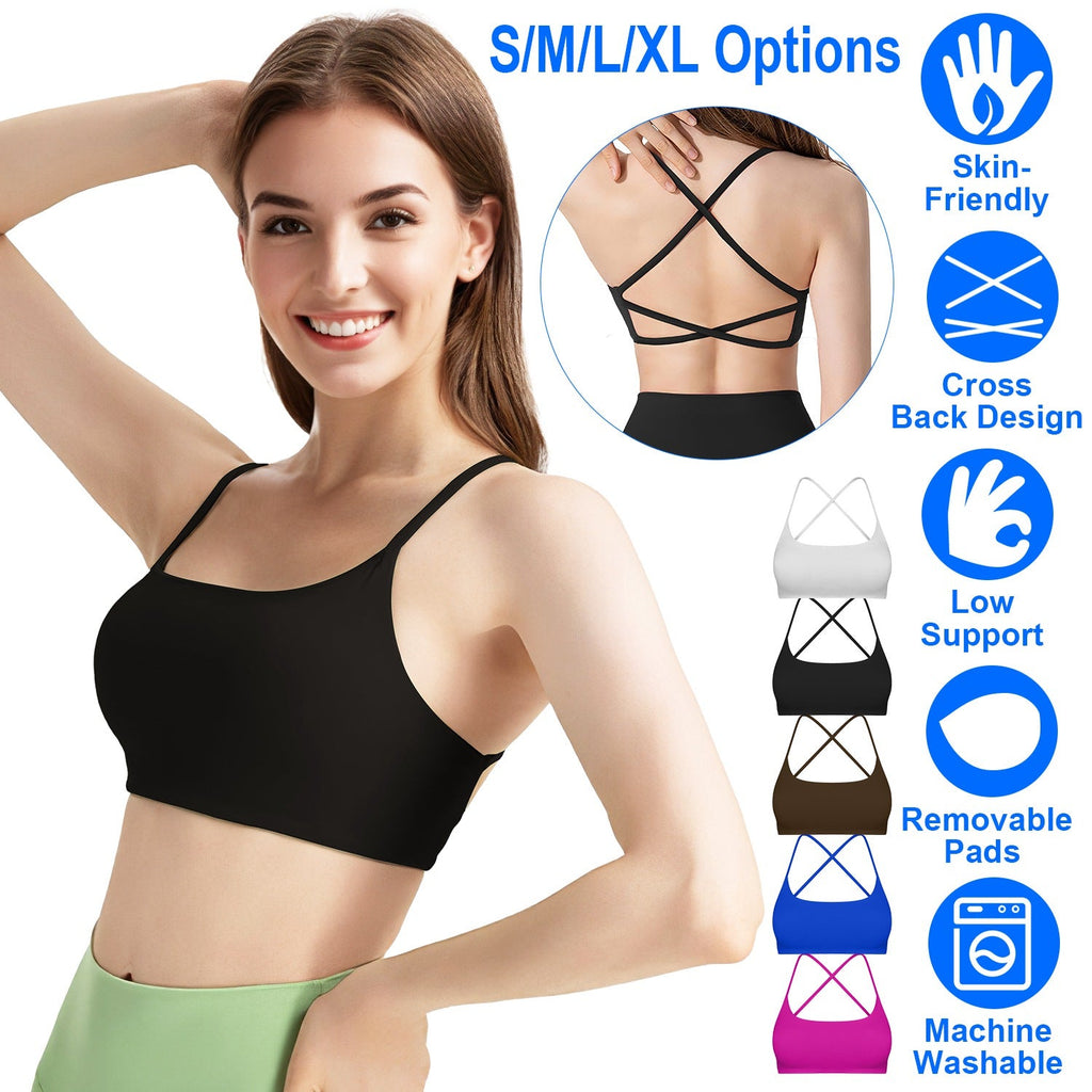 Cross Back Padded Sports Bra with Removable Pads