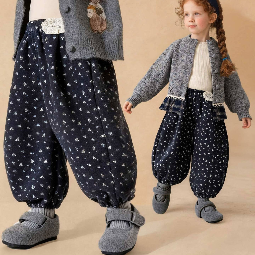 Artistic Little-floral Kids Ankle-tie Versatile Loose-fitting Trousers