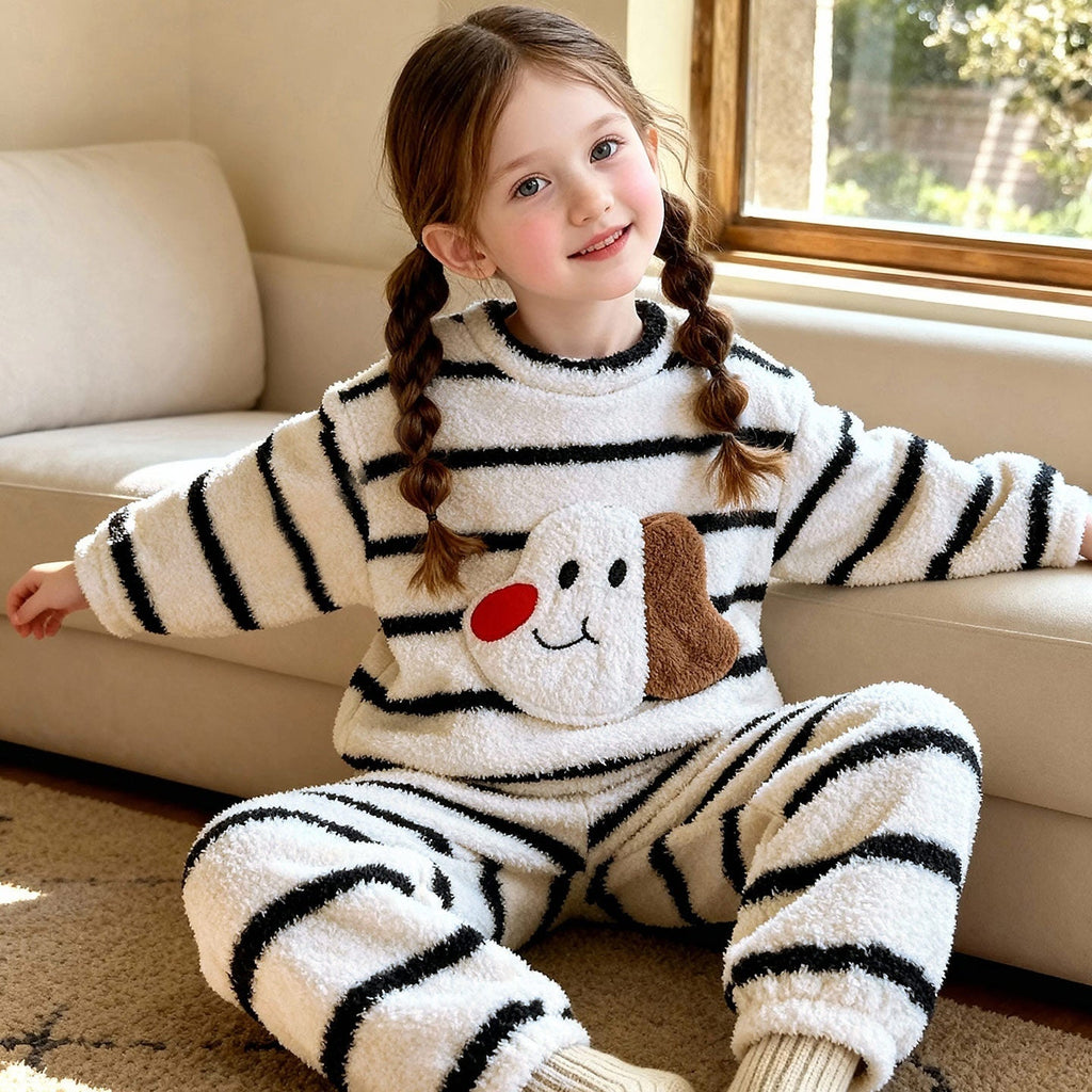 Cute-style Plush Thickened Warm Pajama And Loungewear Set For Little Girls