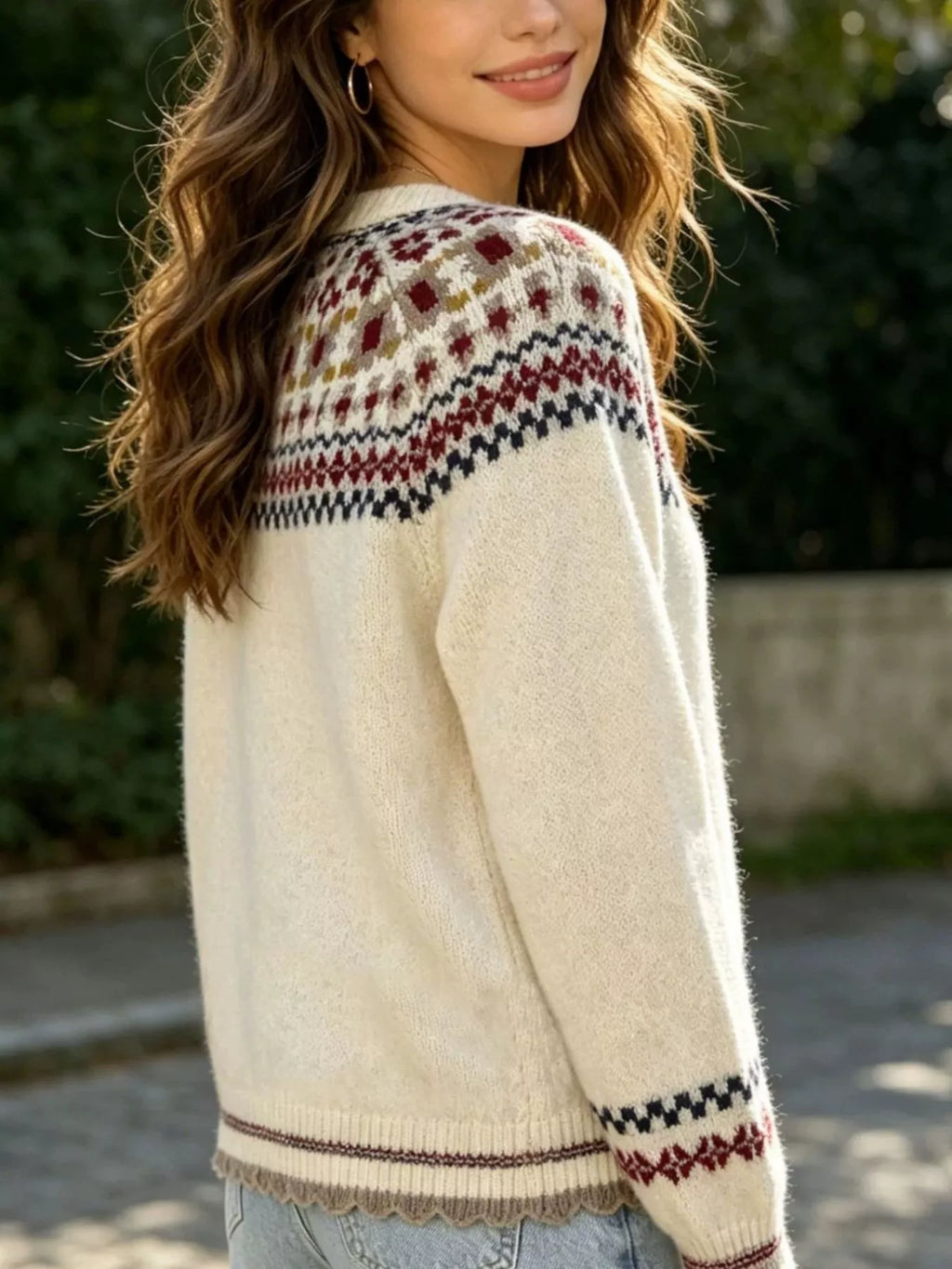 Fair Isle Patterned Button-Down Knit Cardigan