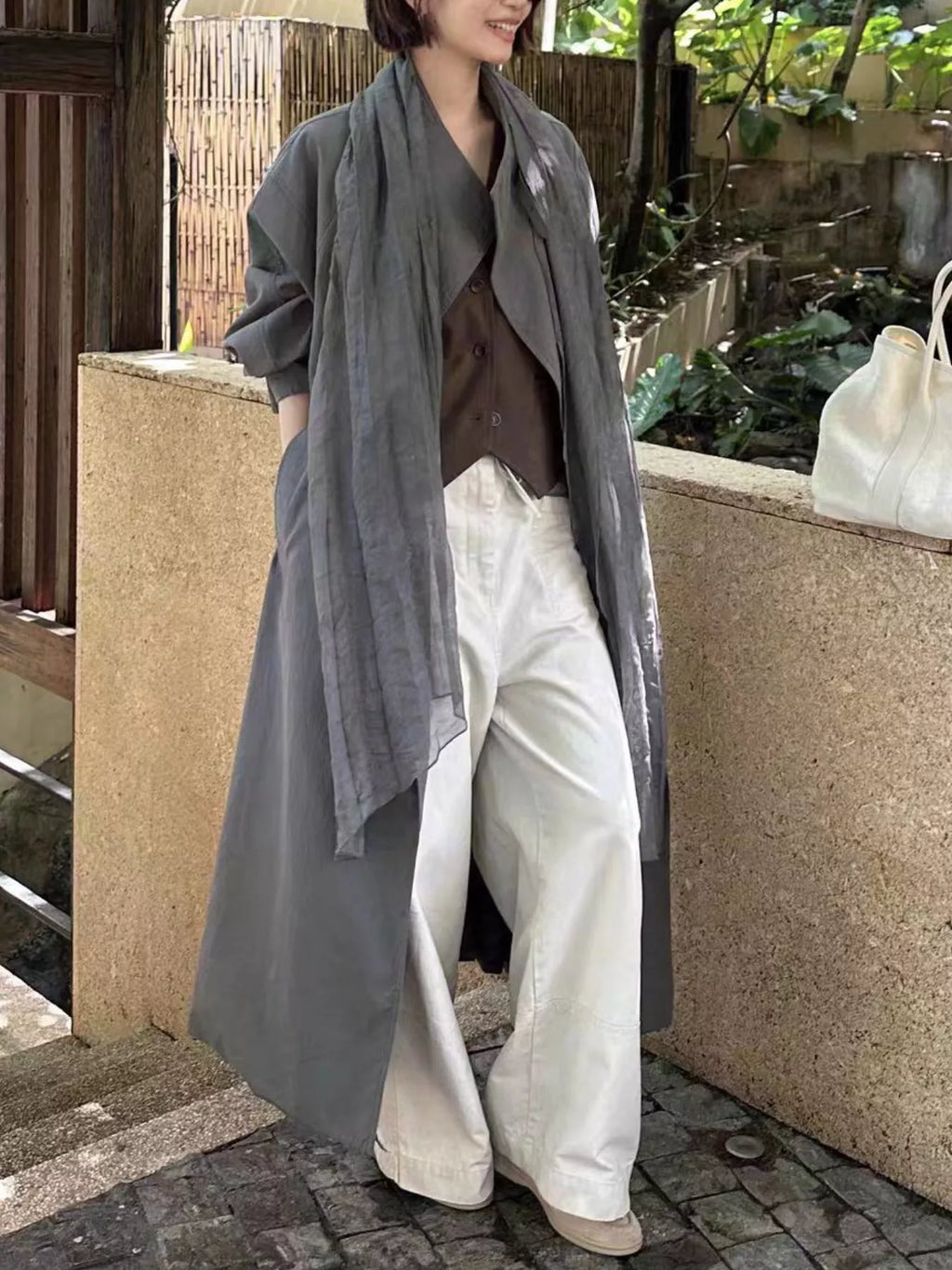 Drawstring Open Front Longline Trench Coat