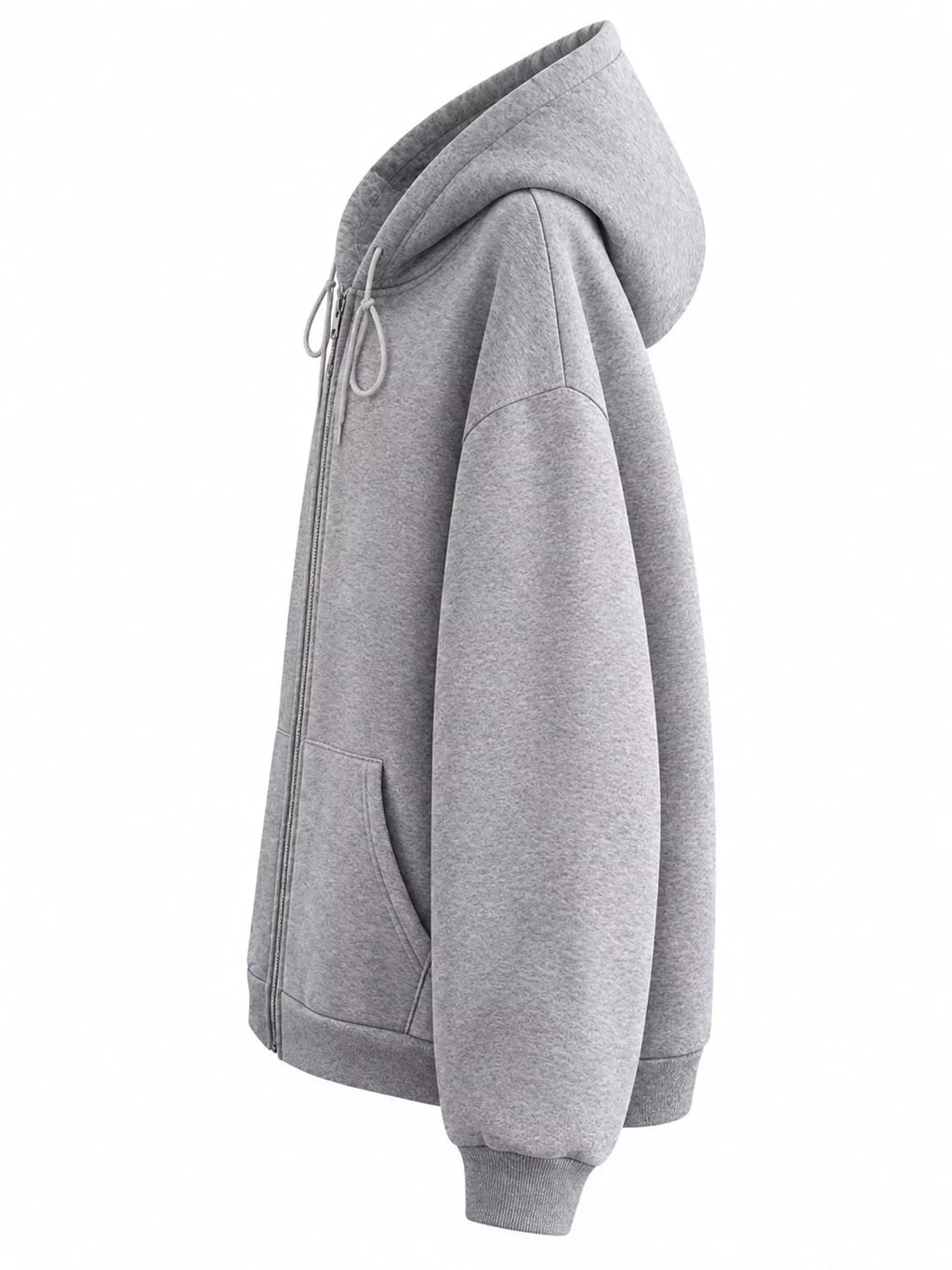 Full Size Oversized Solid Zip-Up Hoodie with Drawstring Plus Size