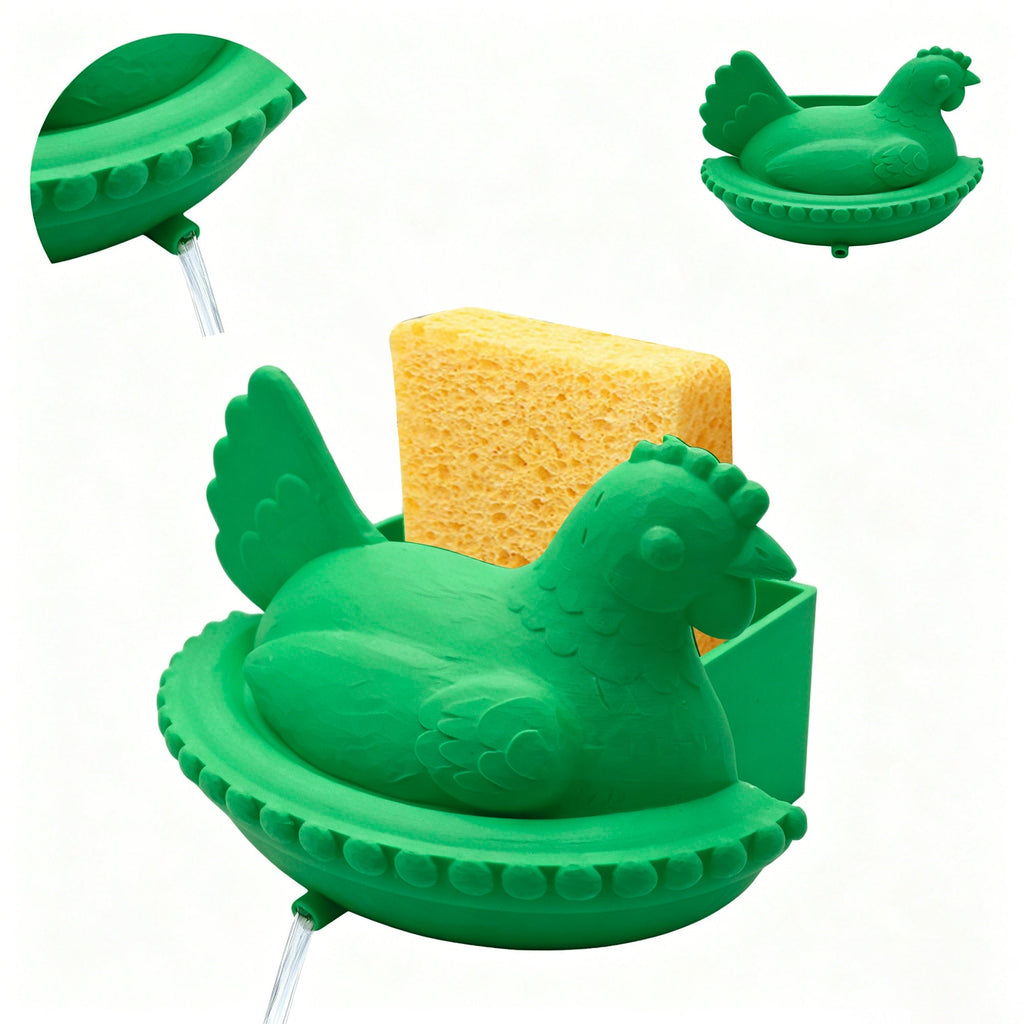 3D Printed Chicken Sponge Holder With Built-In Drainage Spout, Hen-Shaped Kitchen Sink Caddy For Sponge Storage, Countertop Organizer