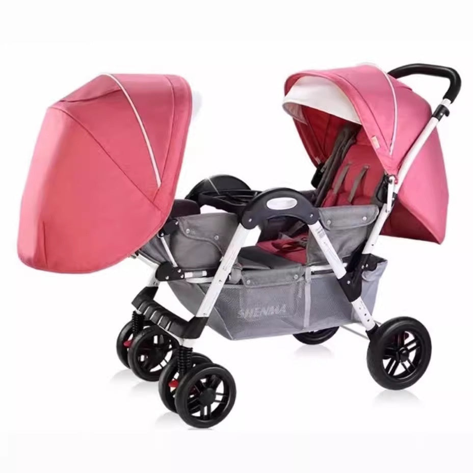 Reclining Double-Person Face-to-Face Folding Stroller With Shock Absorption