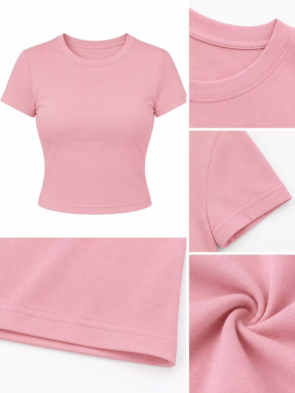 Slim Fit Basic Crew Neck Short Sleeve Crop T-Shirt