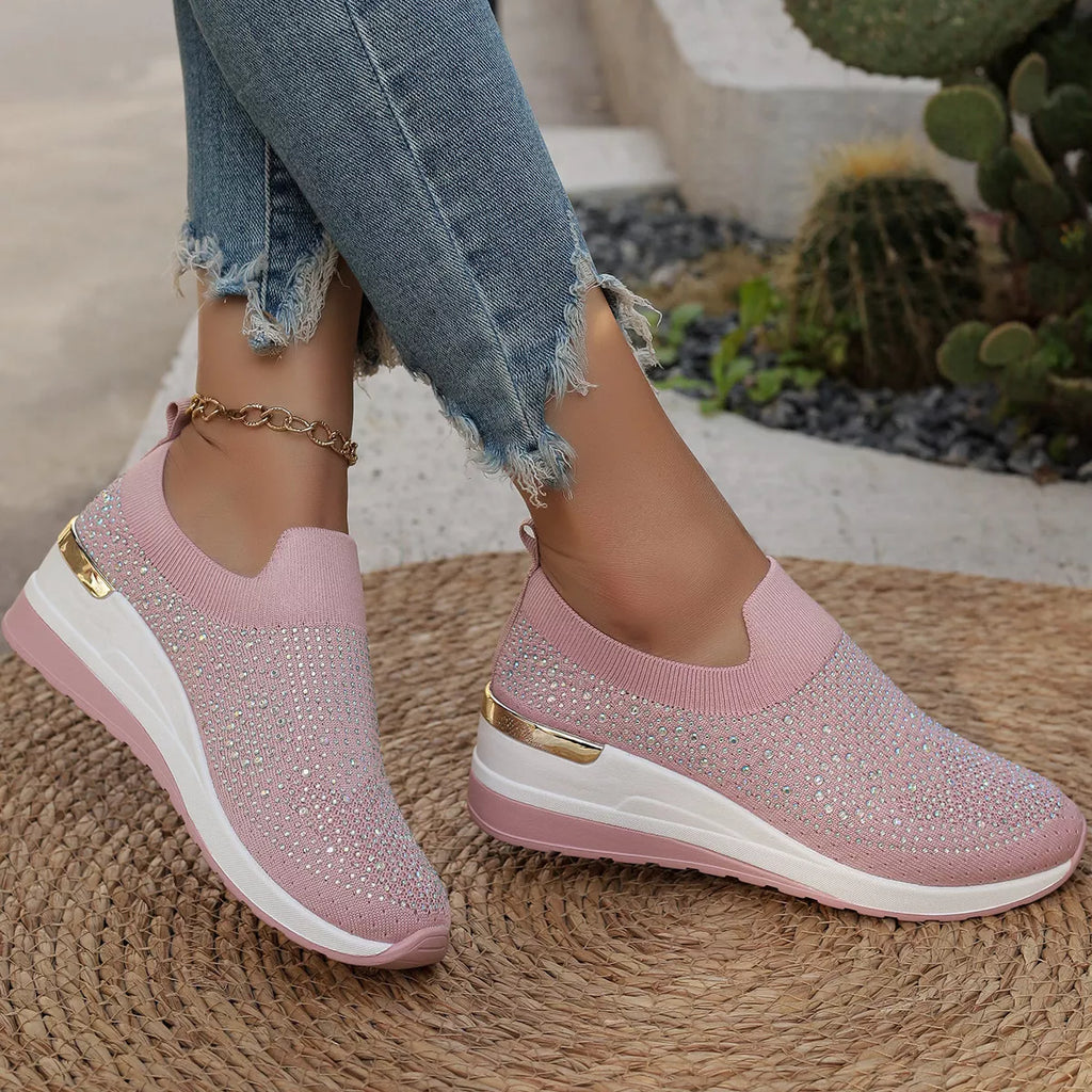 Rhinestone Round Toe Slip-Ons