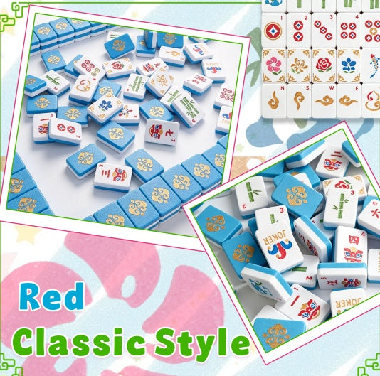 160PCS 3D Printed Floating American Mahjong Tile Set With 4 Dice, Blue Dual-Layer Mahjong Tiles With Arabic Numbers, Jokers & Flowers For Game Night