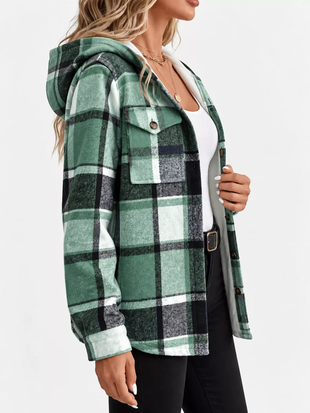 Fleece-Lined Plaid Button Up Shacket