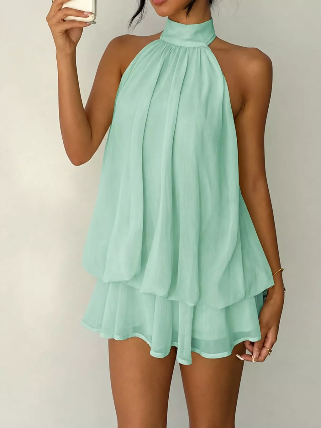 Halter Neck Ruched Mini Dress