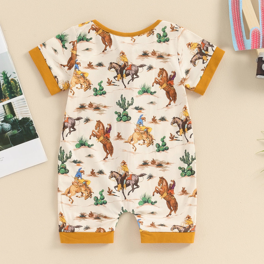 Printed Short-sleeve Onesie Newborn Round-neck Zip-up Romper
