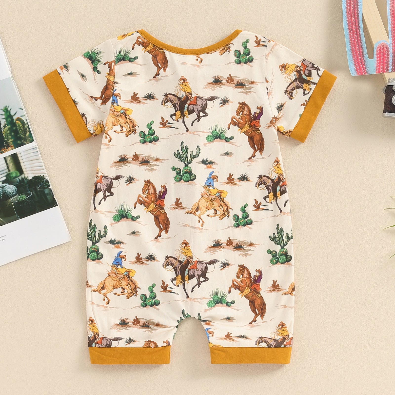 Printed Short-sleeve Onesie Newborn Round-neck Zip-up Romper