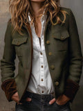 Full Size Vintage Herringbone Tweed Blazer with Velvet Cuffs Plus Size