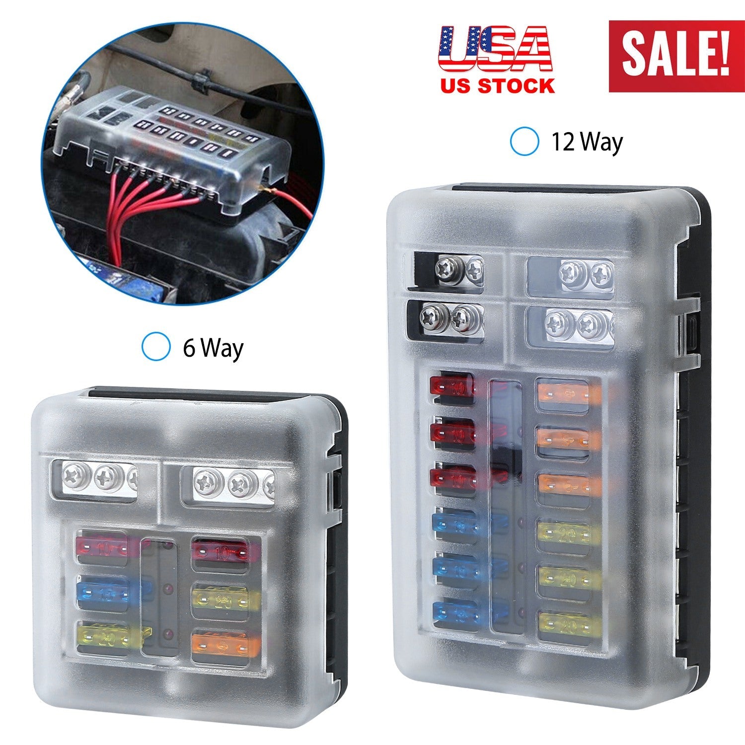 6-Way Fuse Box Holder with LED Indicator