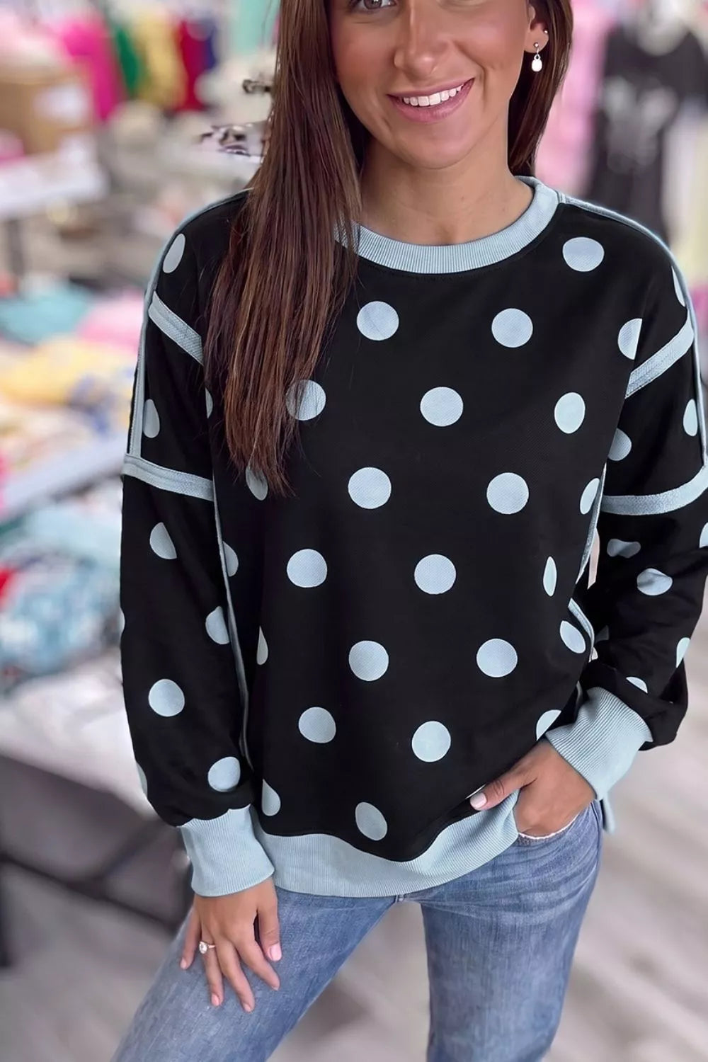 Polka Dot Crew Neck Sweatshirt