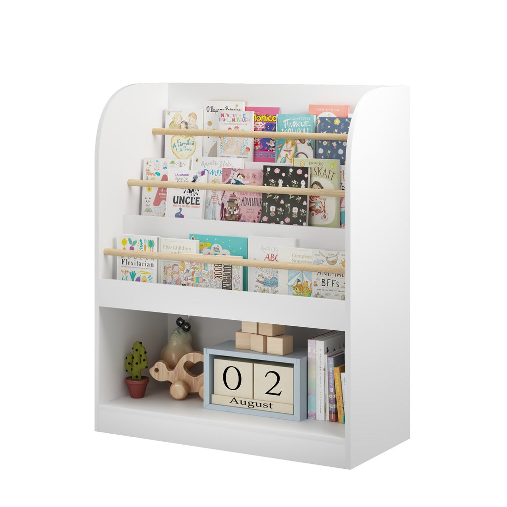 Kids Bookshelf with 3-Tier Front-Facing Display & Toy Storage