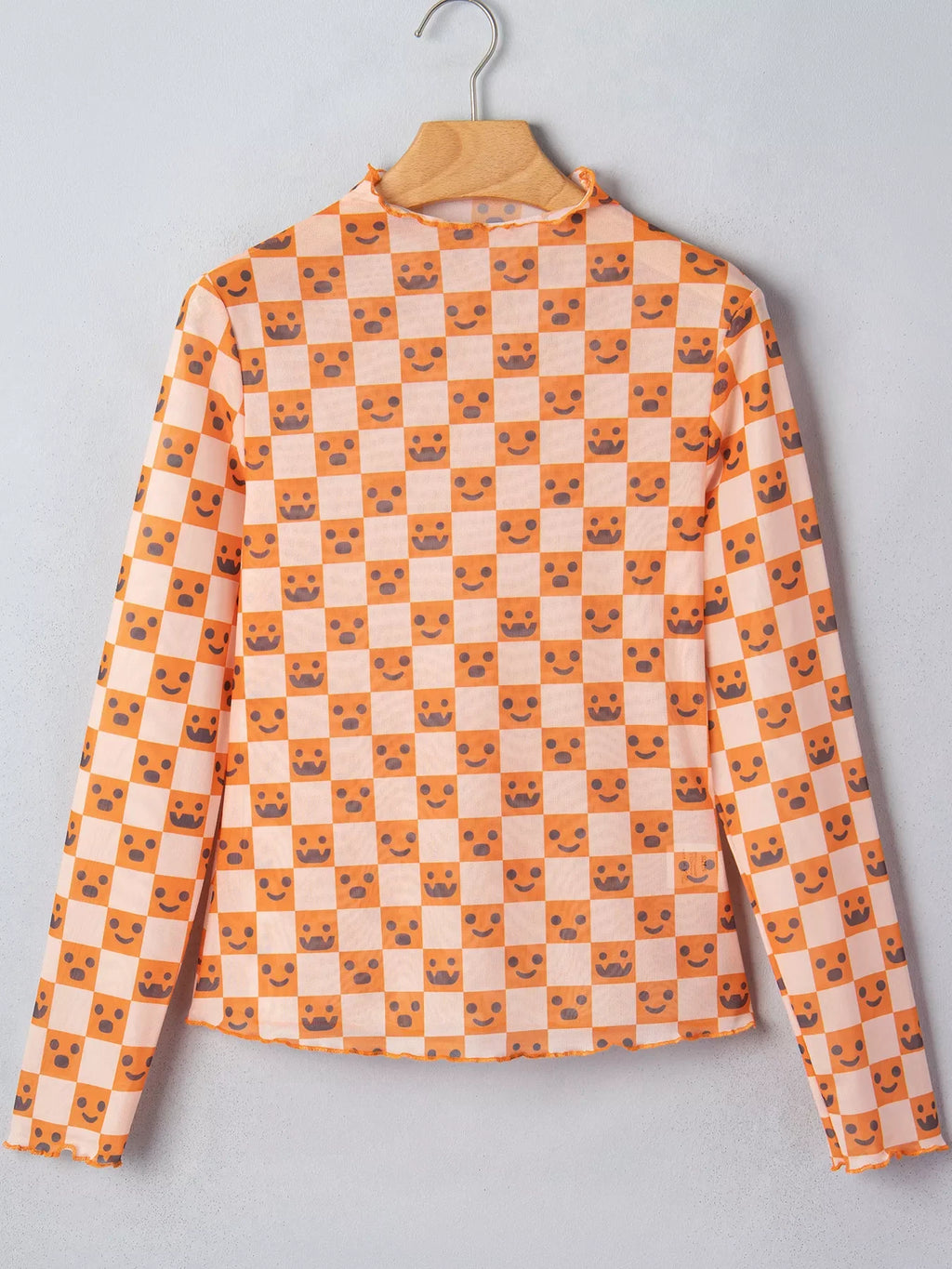 Abstract Halloween Pattern Long Sleeve Mock Neck Blouse