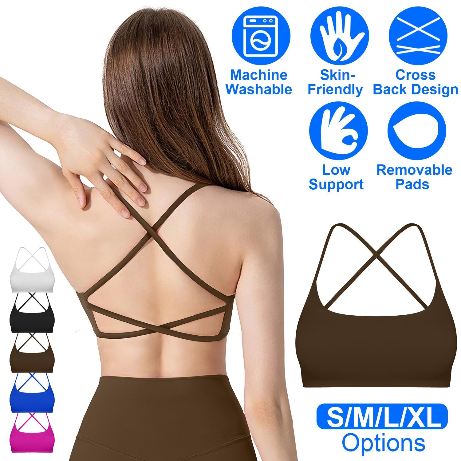 Cross Back Padded Sports Bra with Removable Pads