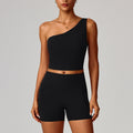 Womens Cloud-Feel Slanted One-Shoulder Cinched-Yoke Yoga Tank Top