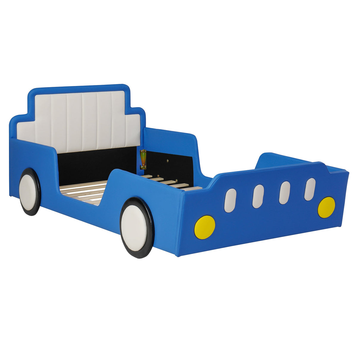 Twin Size Race Car-Shaped Platform Bed with Safety Rails - Red/Blue