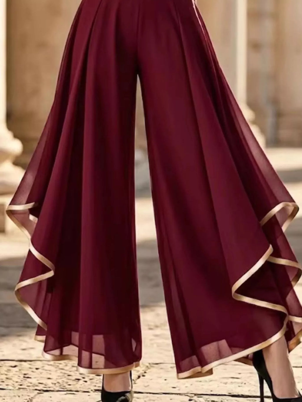Full Size High-Waisted Chiffon Wide-Leg Pants Plus Size