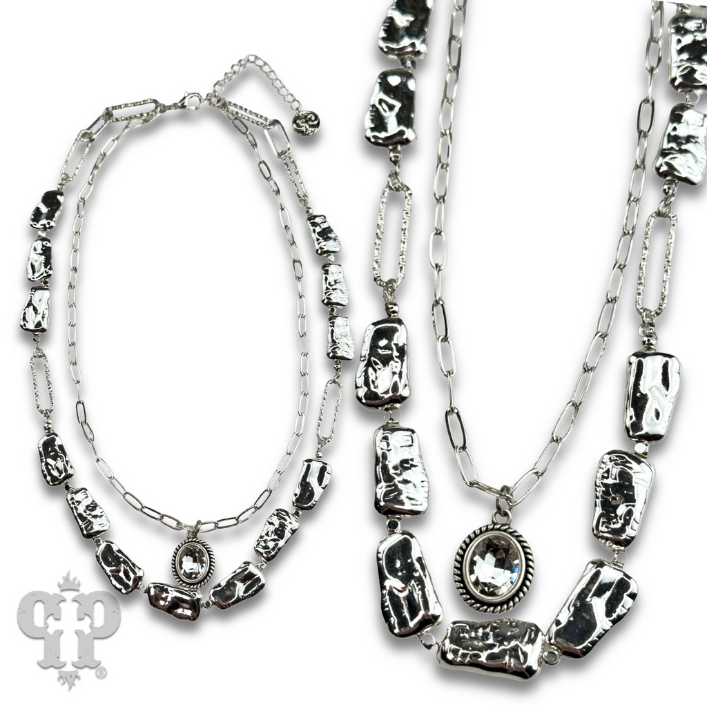 Acrylic stick pearl and crystal necklace