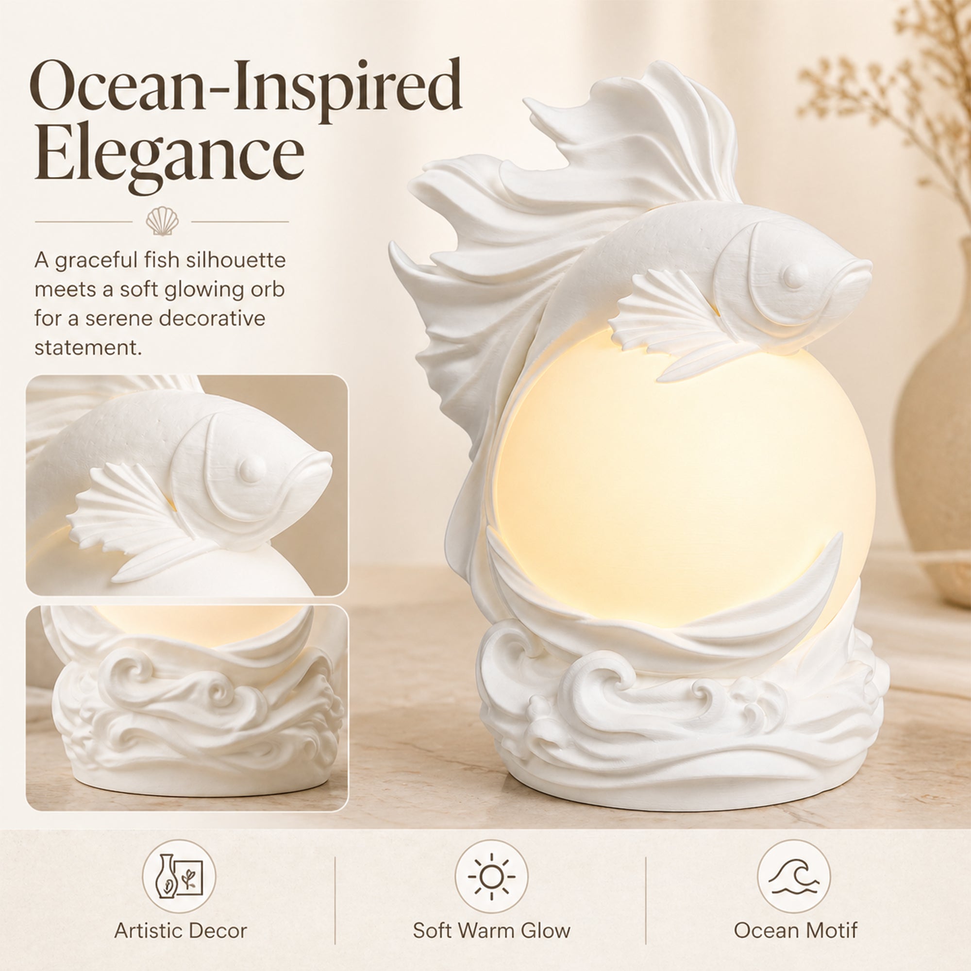 3D Printed Betta Fish Ambient Table Lamp, Sculptural Fish Night Light With Warm Glow, Decorative Desk Lamp For Bedroom Bookshelf Home Decor