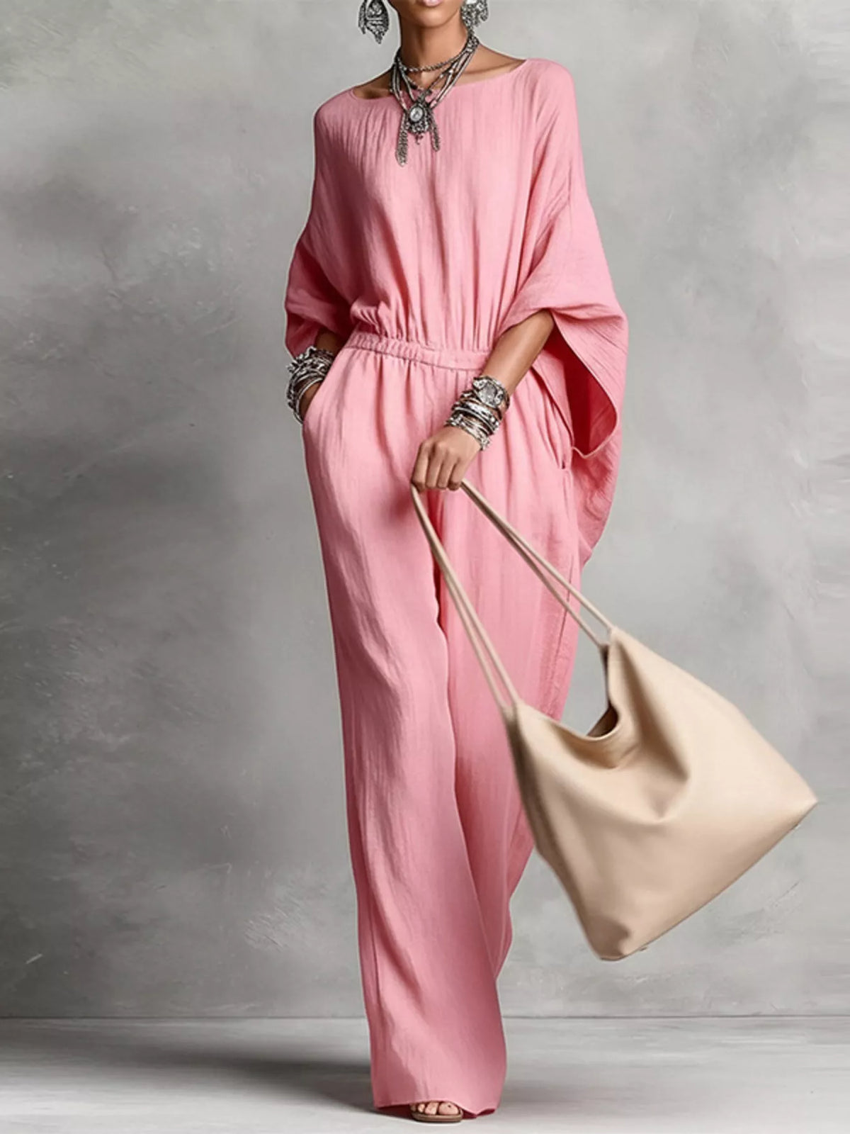 Full Size Boat Neck Batwing Sleeve Wide-Leg Jumpsuit Plus Size